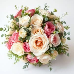 buchet mireasa nuante deschise
