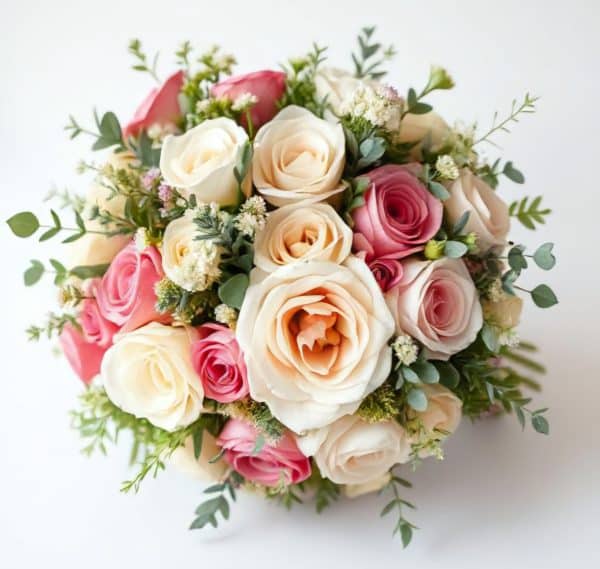 buchet mireasa nuante deschise