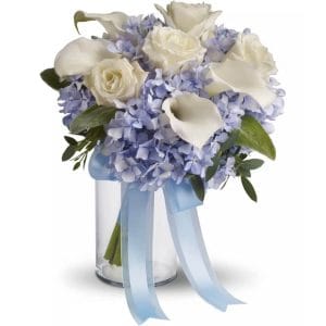 buchet mireasa flori albastre
