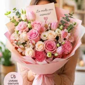 Buchet flori pentru mama roz și crem cu livrare în Focșani